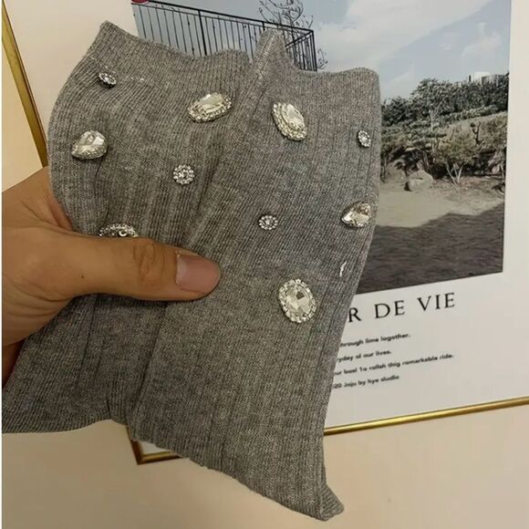 4 Pairs Rhinestone Decor Mid Tube Socks - Picture 3 of 9